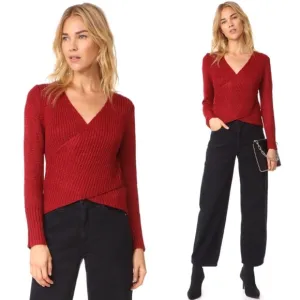 C/MEO Collective Feature Knit Crossover Sweater Top Red S