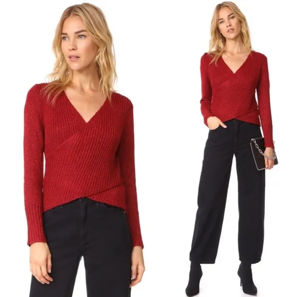 C/MEO Collective Feature Knit Crossover Sweater Top Red S