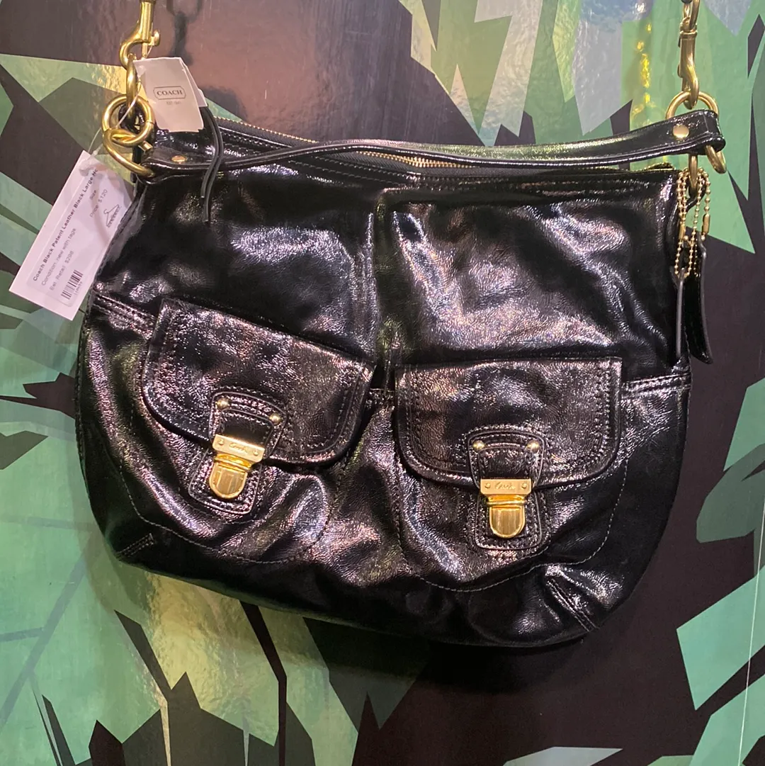 Coach Black Patent Leather Black Large Hobo Handbag