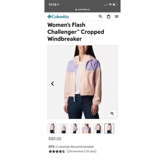 COLUMBIA Women’s Flash Challenger Cropped Jacket Windbreaker XS Peach