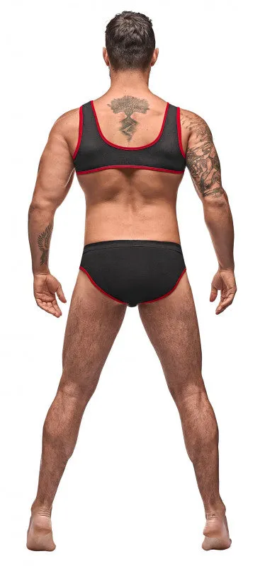 Cotton Lycra Mini Tank Bikini Set - Black/red -  Large