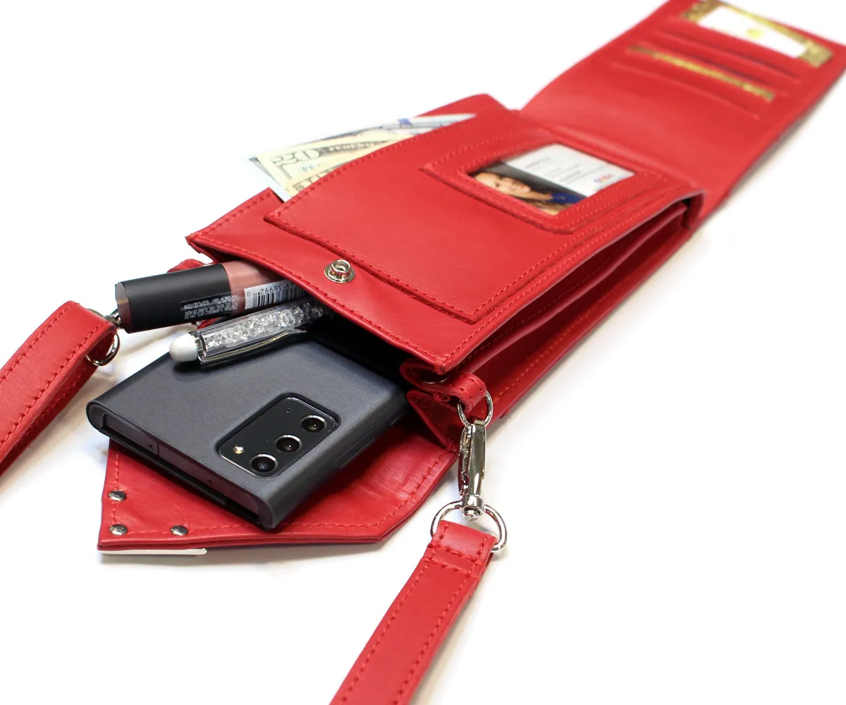 Criss-Cross Genuine Leather Lipstick Red Crossbody Handbag