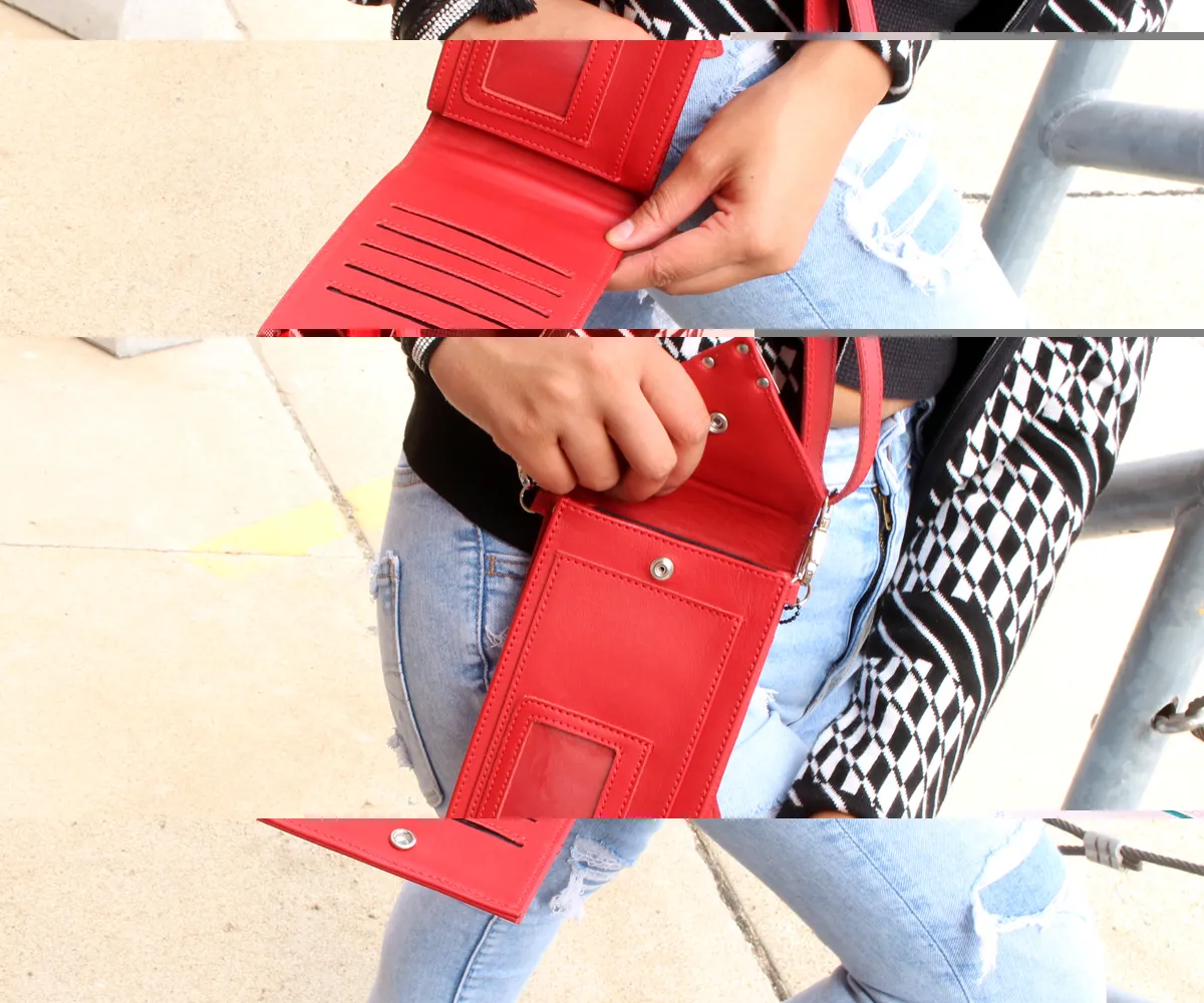 Criss-Cross Genuine Leather Lipstick Red Crossbody Handbag