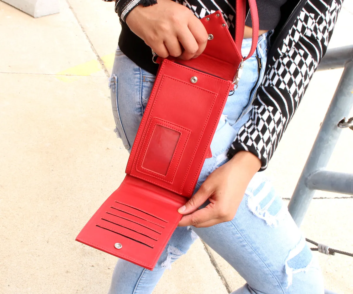 Criss-Cross Genuine Leather Lipstick Red Crossbody Handbag