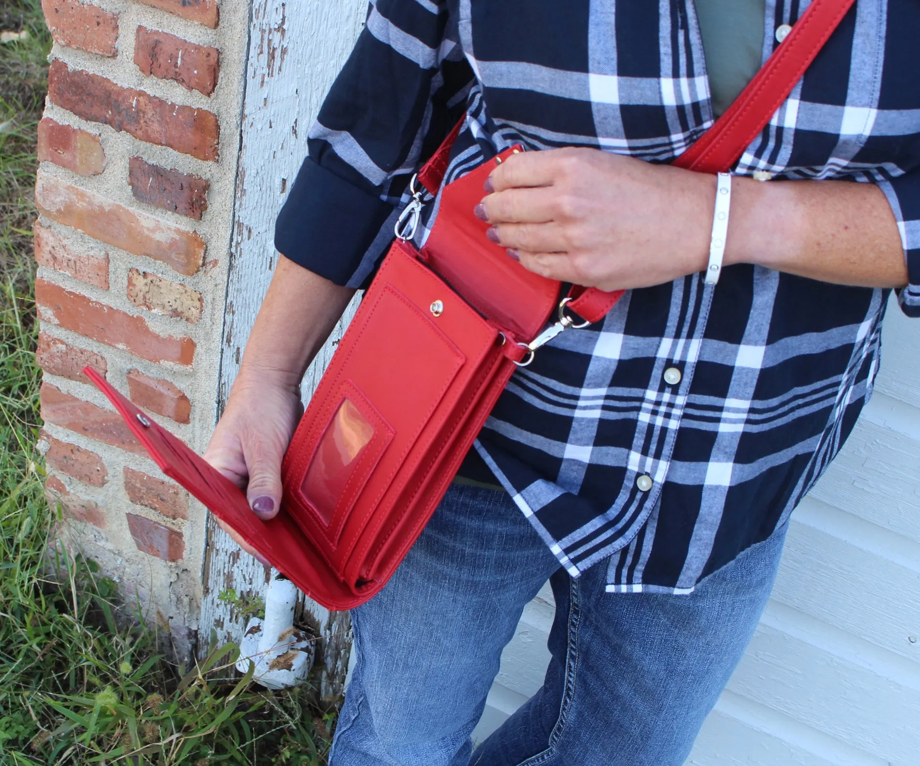 Criss-Cross Genuine Leather Lipstick Red Crossbody Handbag