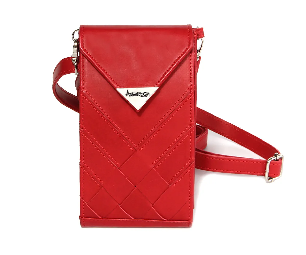 Criss-Cross Genuine Leather Lipstick Red Crossbody Handbag