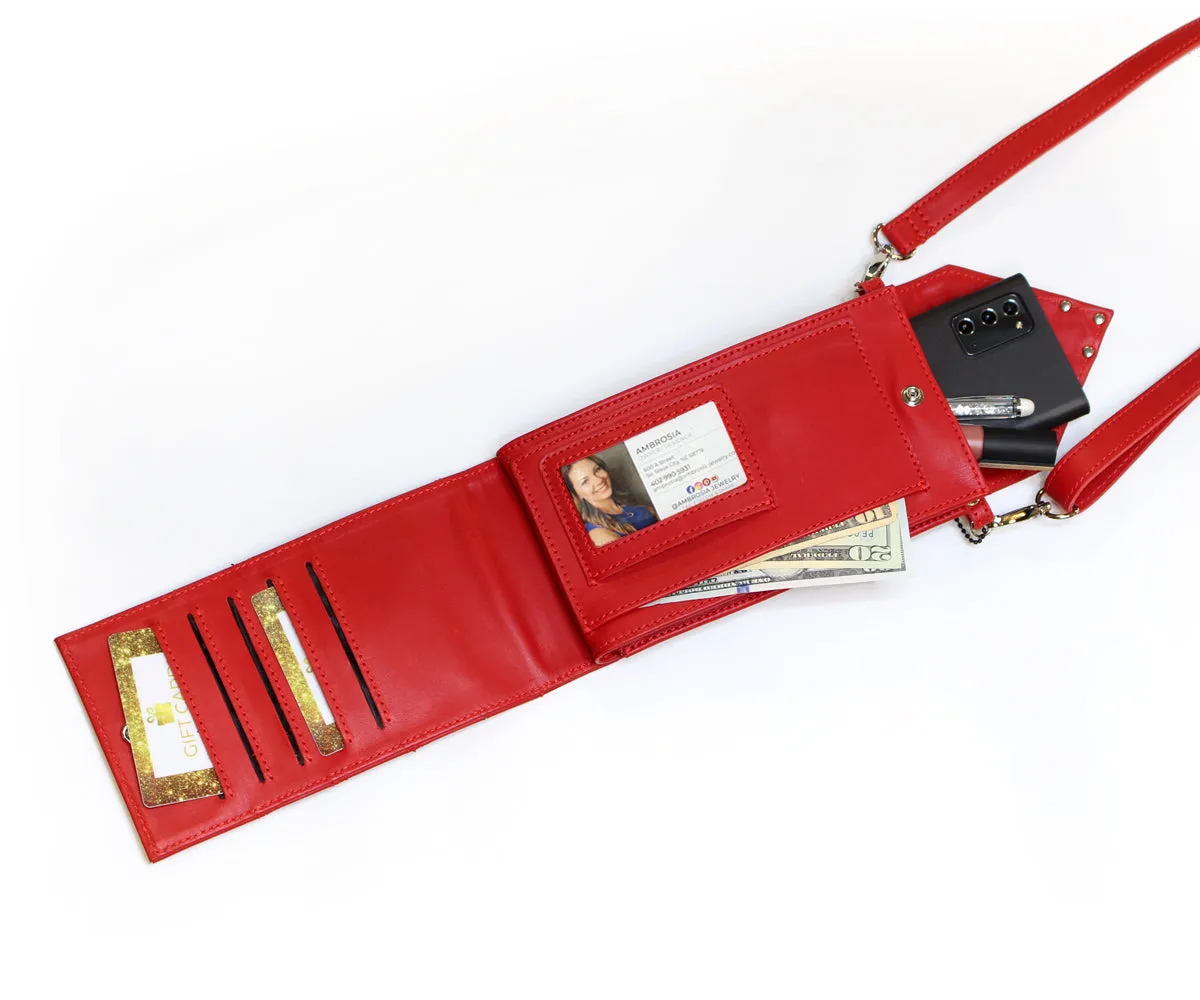 Criss-Cross Genuine Leather Lipstick Red Crossbody Handbag