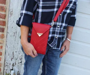 Criss-Cross Genuine Leather Lipstick Red Crossbody Handbag
