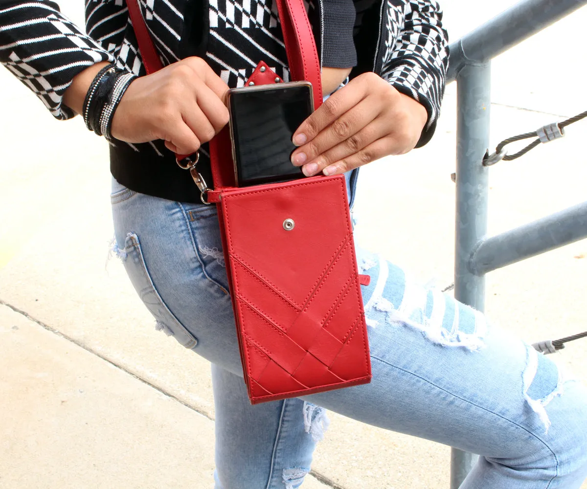 Criss-Cross Genuine Leather Lipstick Red Crossbody Handbag