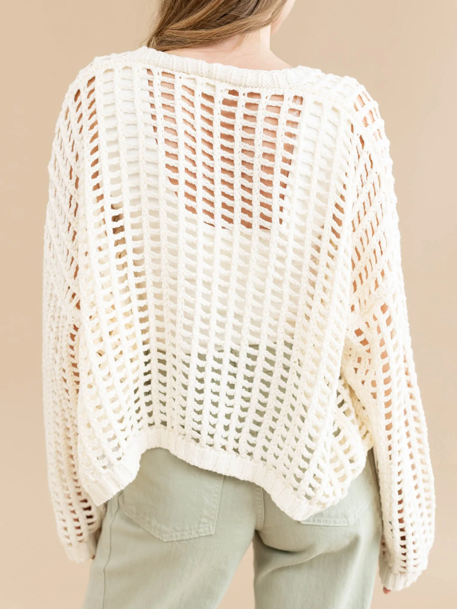 Crochet Fishnet Cropped Open Cardigan