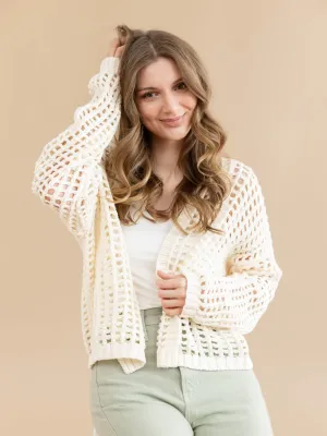Crochet Fishnet Cropped Open Cardigan