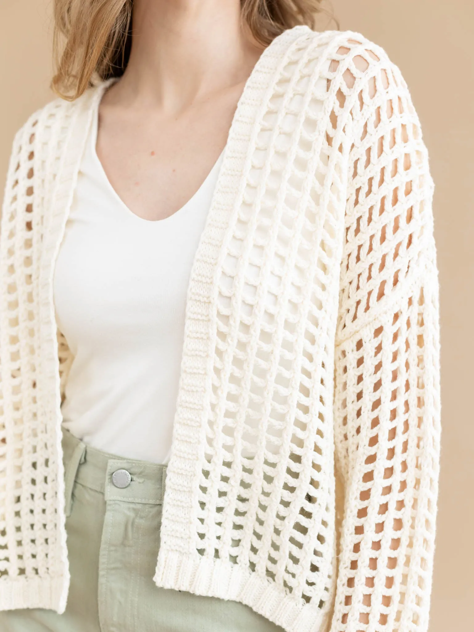 Crochet Fishnet Cropped Open Cardigan