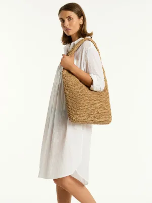 Crochet Slouch Beach Bag in Caramel