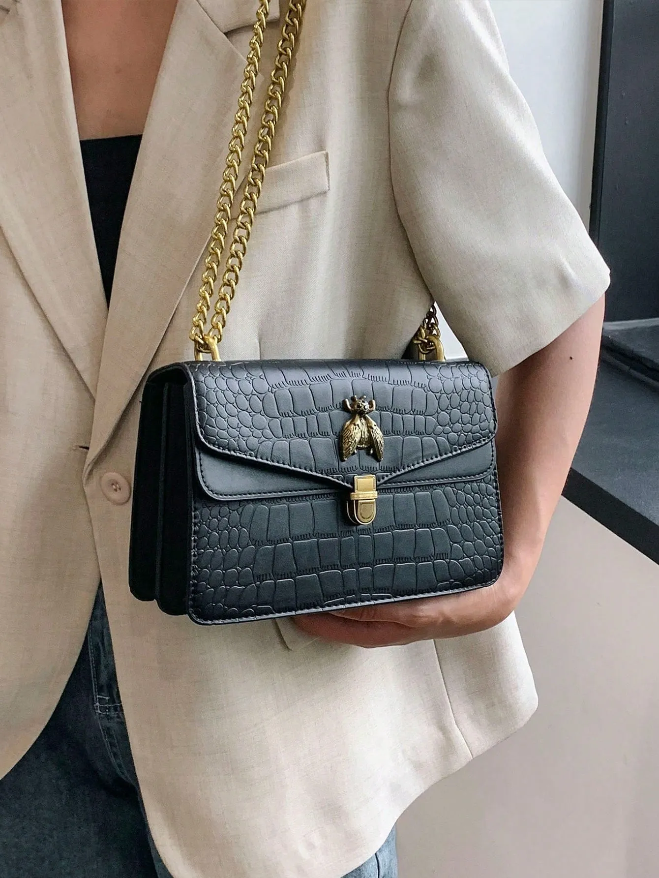 Crocodile Patterned Luxurious Shoulder Crossbody Bag