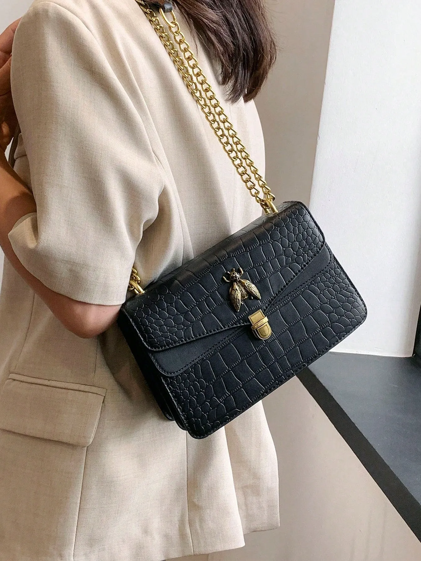 Crocodile Patterned Luxurious Shoulder Crossbody Bag