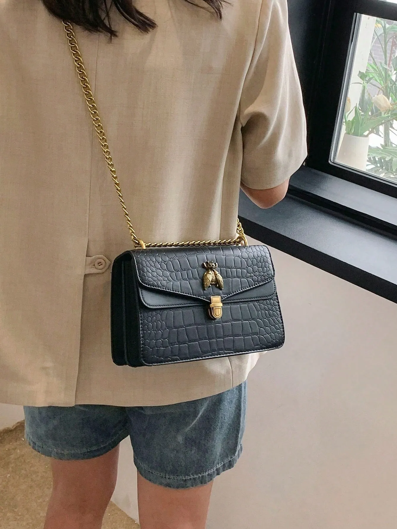 Crocodile Patterned Luxurious Shoulder Crossbody Bag