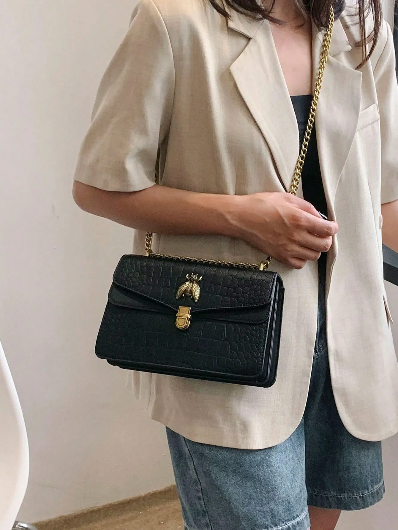 Crocodile Patterned Luxurious Shoulder Crossbody Bag