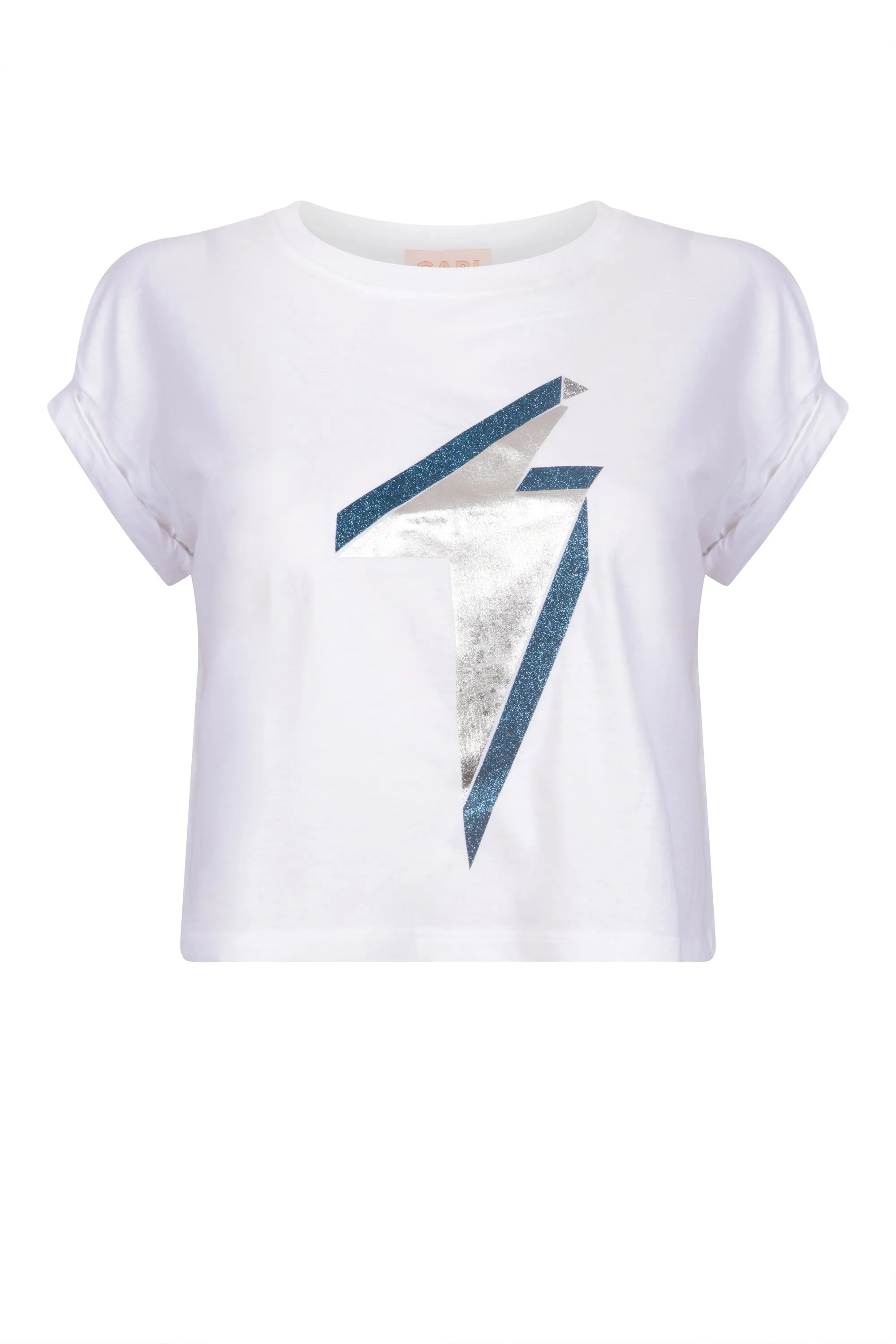 Cropped maternity t-shirt, Silver Lightening Bolt