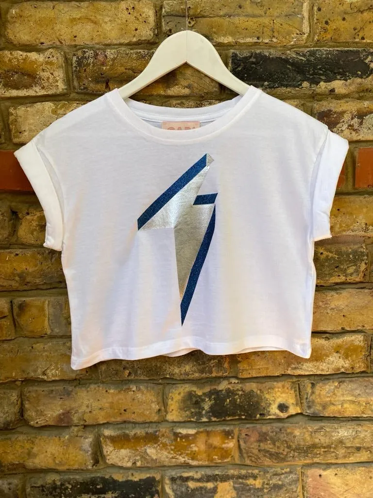 Cropped maternity t-shirt, Silver Lightening Bolt