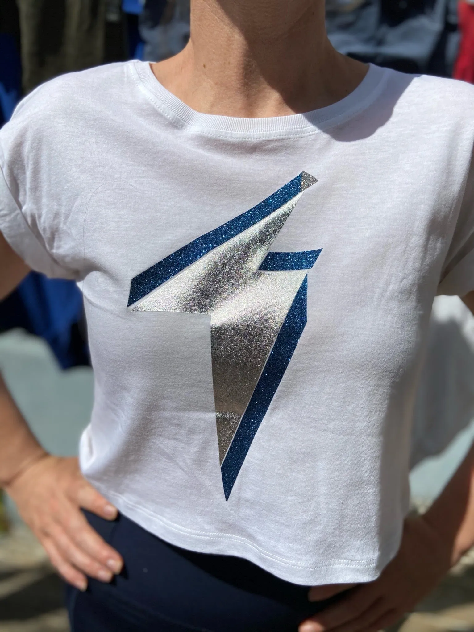 Cropped maternity t-shirt, Silver Lightening Bolt