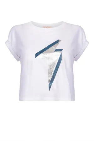 Cropped maternity t-shirt, Silver Lightening Bolt
