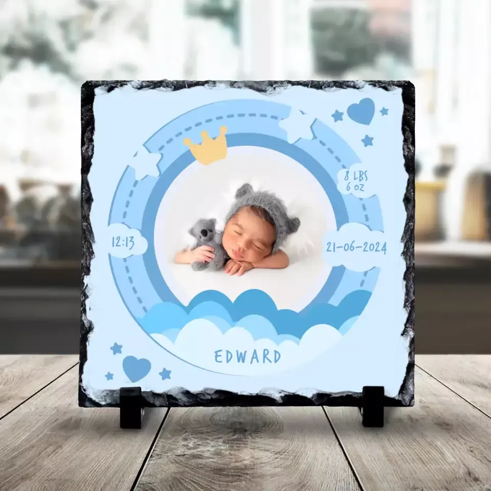 Custom Personalised Birth Announcement Photo Slate