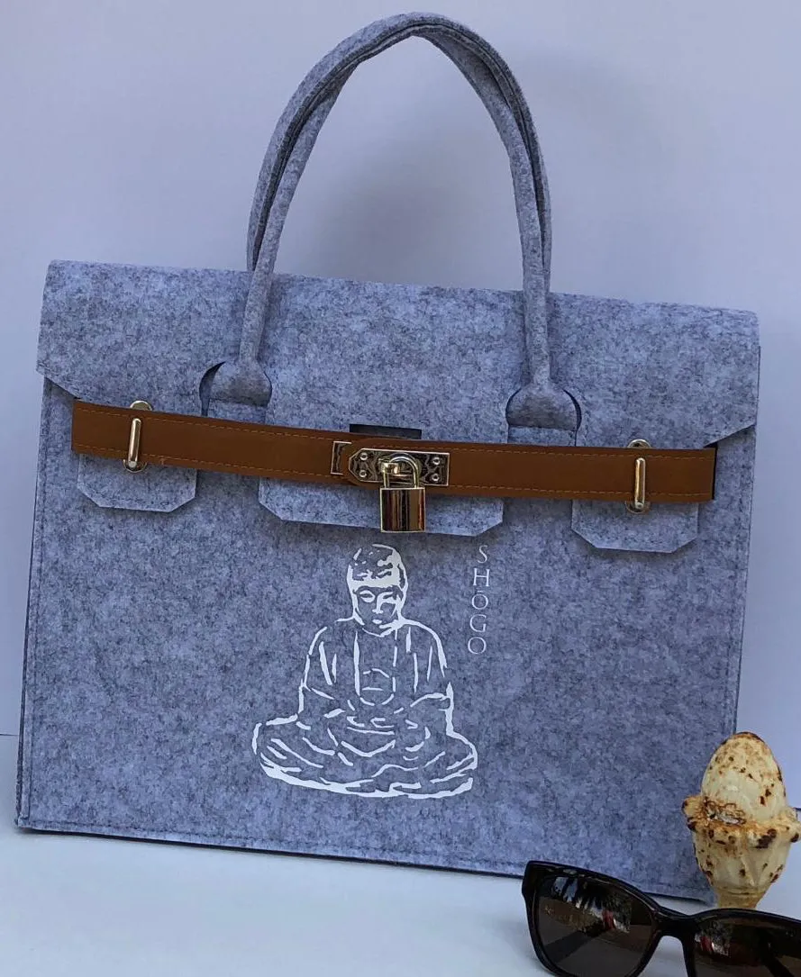 Customized Light Grey Handbag with lock   Meditation Collection