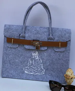 Customized Light Grey Handbag with lock   Meditation Collection