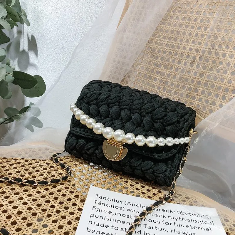 Cute Blue&White Crochet Small Handbag Crossbody Purse Crochet Shoulder Bag for Girl Cute Crochet Purses