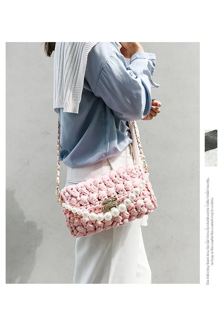 Cute Blue&White Crochet Small Handbag Crossbody Purse Crochet Shoulder Bag for Girl Cute Crochet Purses