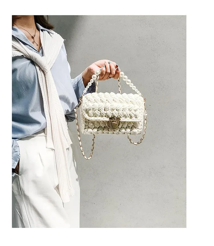 Cute Blue&White Crochet Small Handbag Crossbody Purse Crochet Shoulder Bag for Girl Cute Crochet Purses