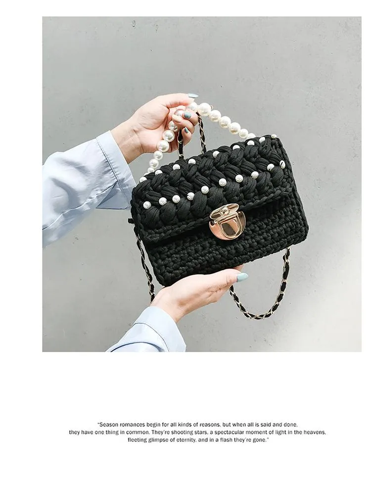 Cute Blue&White Crochet Small Handbag Crossbody Purse Crochet Shoulder Bag for Girl Cute Crochet Purses