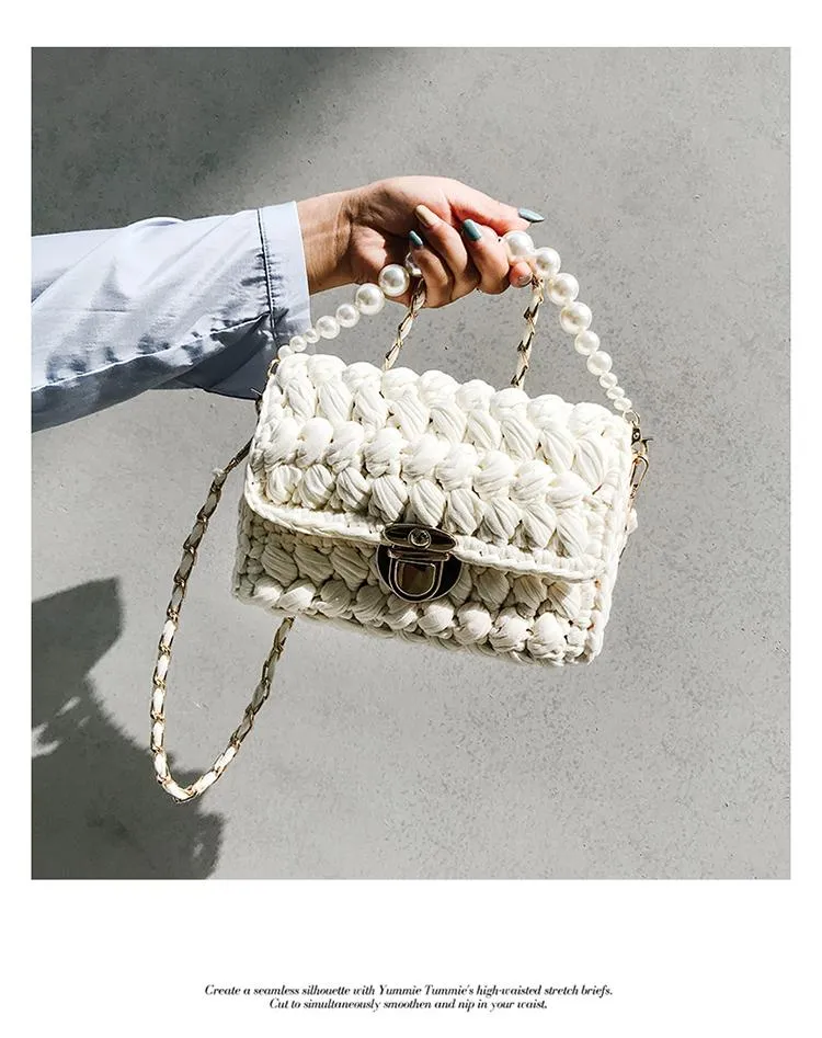 Cute Blue&White Crochet Small Handbag Crossbody Purse Crochet Shoulder Bag for Girl Cute Crochet Purses