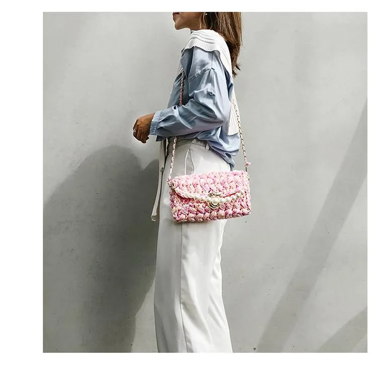 Cute Blue&White Crochet Small Handbag Crossbody Purse Crochet Shoulder Bag for Girl Cute Crochet Purses