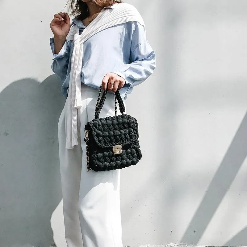 Cute Blue&White Crochet Small Handbag Crossbody Purse Crochet Shoulder Bag for Girl Cute Crochet Purses