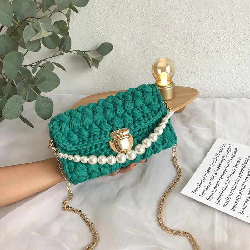 Cute Blue&White Crochet Small Handbag Crossbody Purse Crochet Shoulder Bag for Girl Cute Crochet Purses