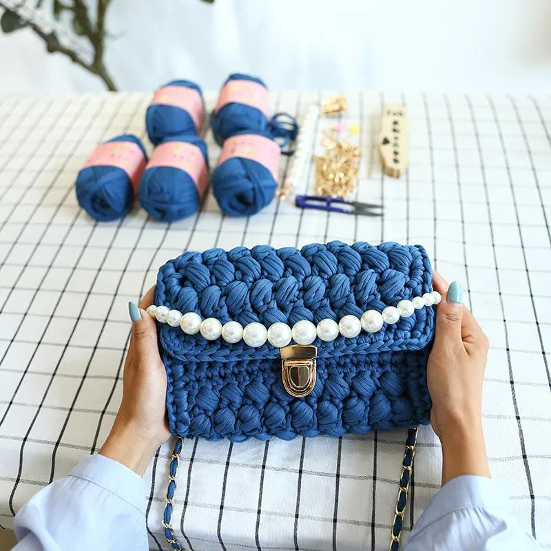 Cute Blue&White Crochet Small Handbag Crossbody Purse Crochet Shoulder Bag for Girl Cute Crochet Purses