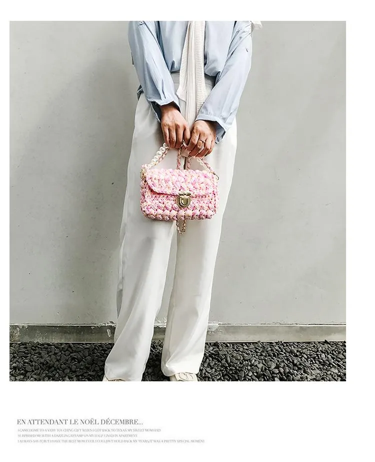 Cute Blue&White Crochet Small Handbag Crossbody Purse Crochet Shoulder Bag for Girl Cute Crochet Purses