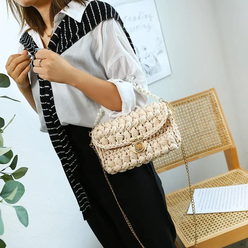 Cute Blue&White Crochet Small Handbag Crossbody Purse Crochet Shoulder Bag for Girl Cute Crochet Purses