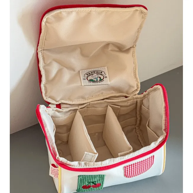 Cute Embroidery House Multi-Layer Makeup Bag Portable Travel Large Capacity Storage Bag