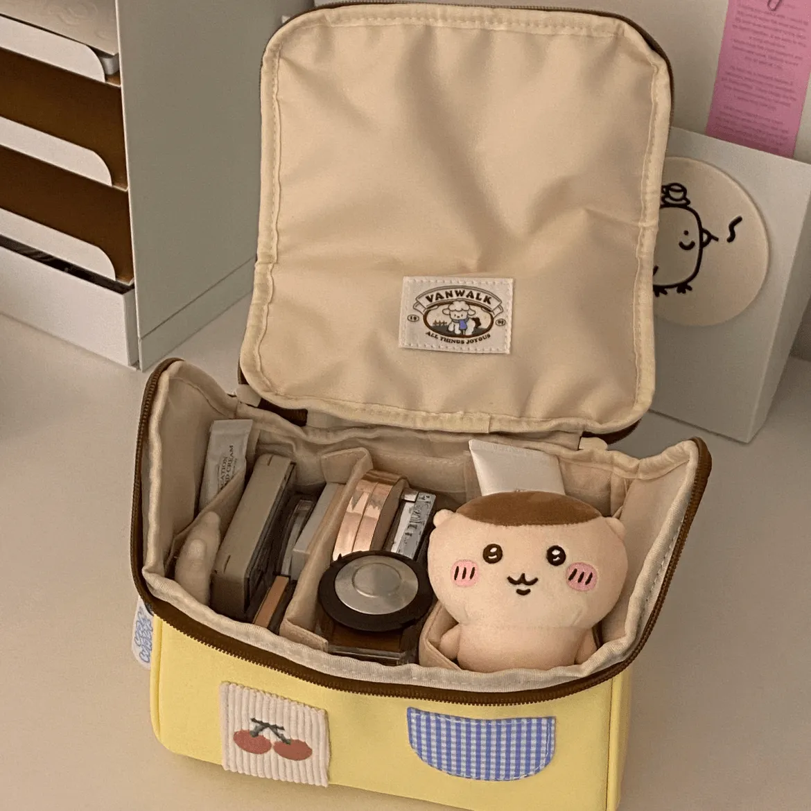 Cute Embroidery House Multi-Layer Makeup Bag Portable Travel Large Capacity Storage Bag