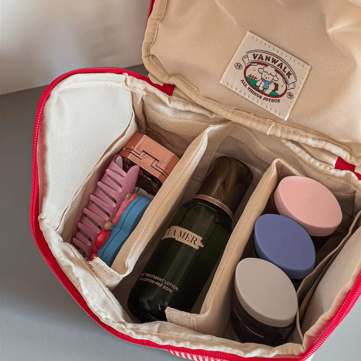 Cute Embroidery House Multi-Layer Makeup Bag Portable Travel Large Capacity Storage Bag
