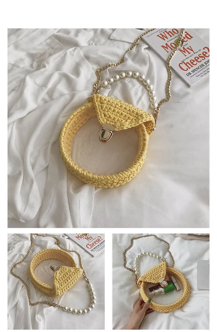Cute Round Black(Flap) Crochet Crossbody Purse PMMA Crochet Shoulder Round Handbag for Girl Circle Crochet Crossbody Purses