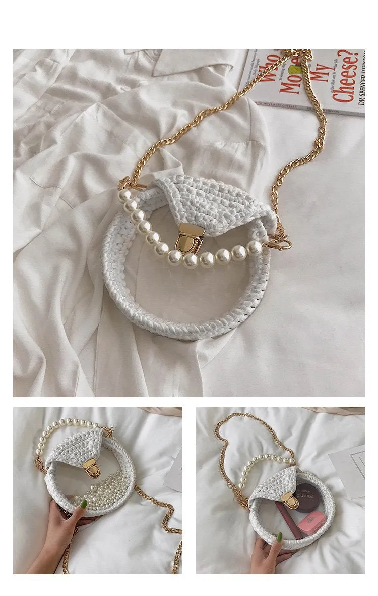 Cute Round Black(Flap) Crochet Crossbody Purse PMMA Crochet Shoulder Round Handbag for Girl Circle Crochet Crossbody Purses