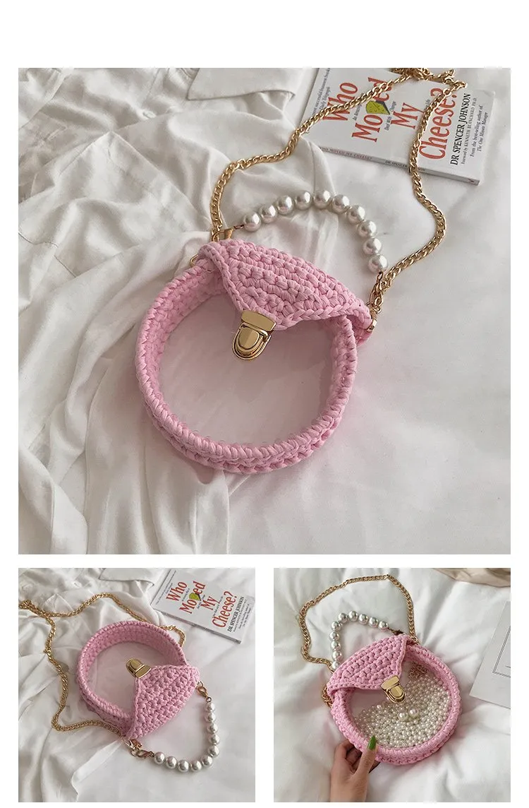 Cute Round Black(Flap) Crochet Crossbody Purse PMMA Crochet Shoulder Round Handbag for Girl Circle Crochet Crossbody Purses