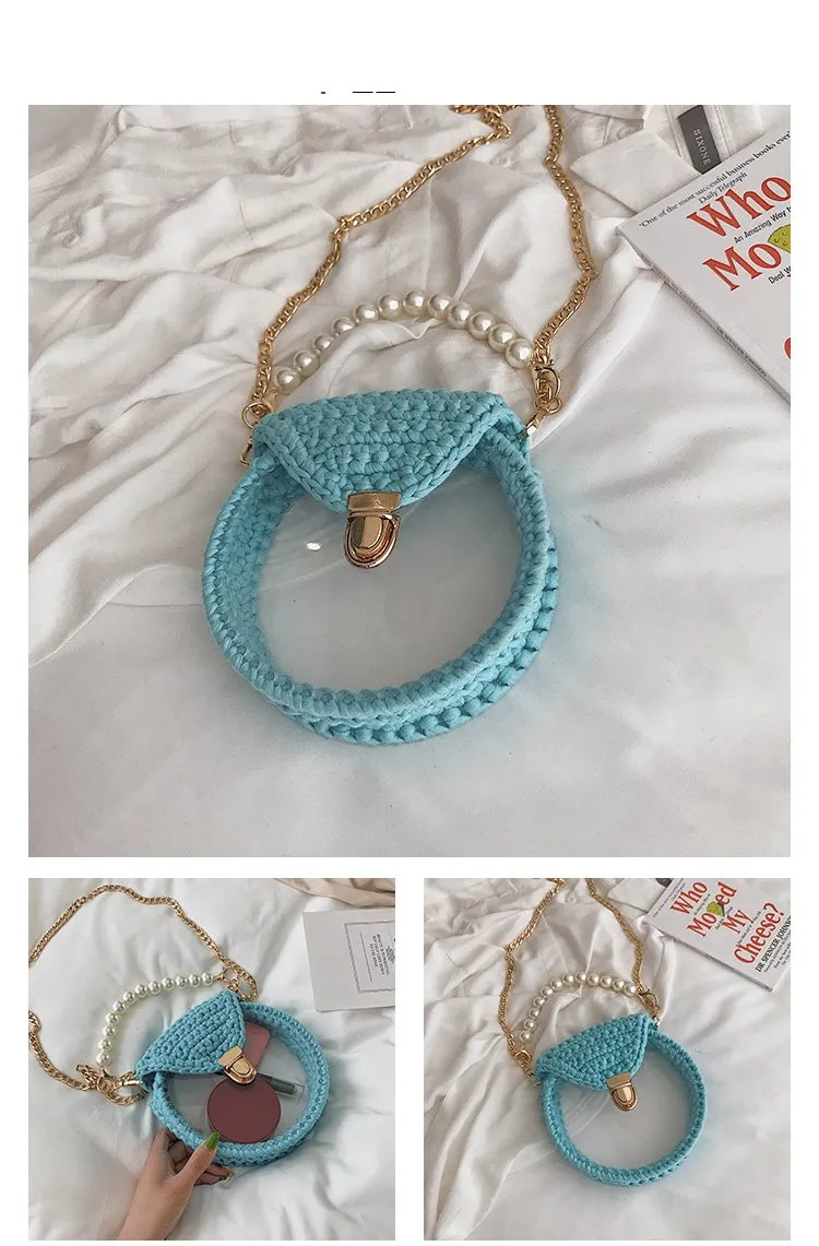 Cute Round Black(Flap) Crochet Crossbody Purse PMMA Crochet Shoulder Round Handbag for Girl Circle Crochet Crossbody Purses