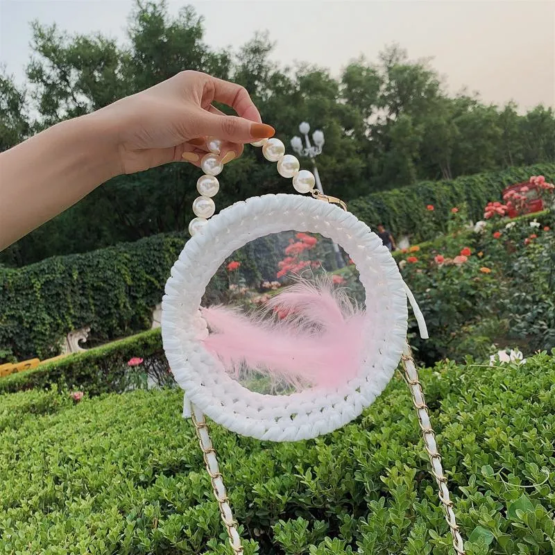 Cute Round Black(Flap) Crochet Crossbody Purse PMMA Crochet Shoulder Round Handbag for Girl Circle Crochet Crossbody Purses