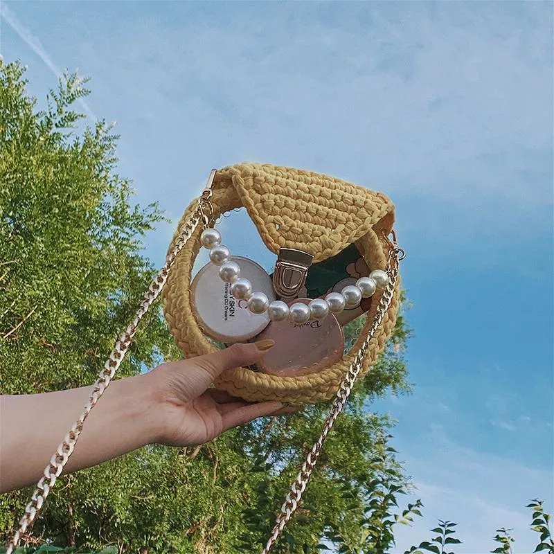 Cute Round Black(Flap) Crochet Crossbody Purse PMMA Crochet Shoulder Round Handbag for Girl Circle Crochet Crossbody Purses