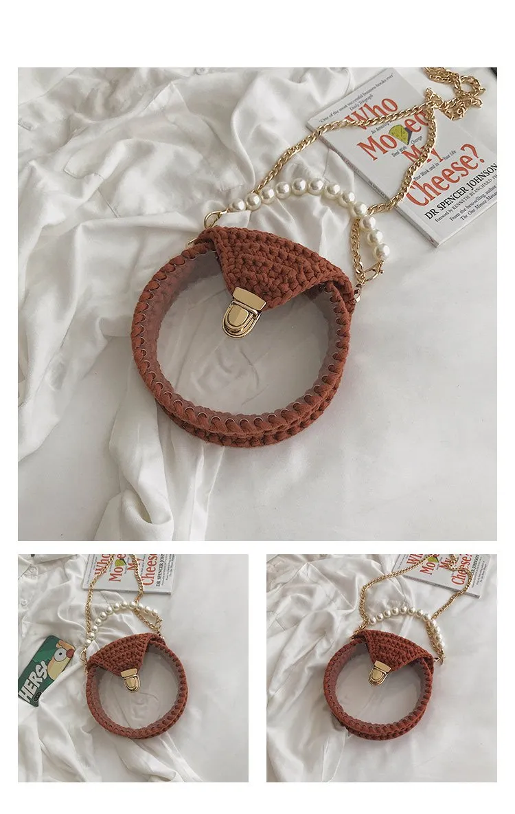 Cute Round Black(Flap) Crochet Crossbody Purse PMMA Crochet Shoulder Round Handbag for Girl Circle Crochet Crossbody Purses