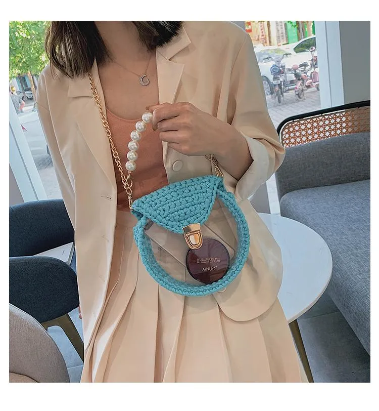 Cute Round Black(Flap) Crochet Crossbody Purse PMMA Crochet Shoulder Round Handbag for Girl Circle Crochet Crossbody Purses